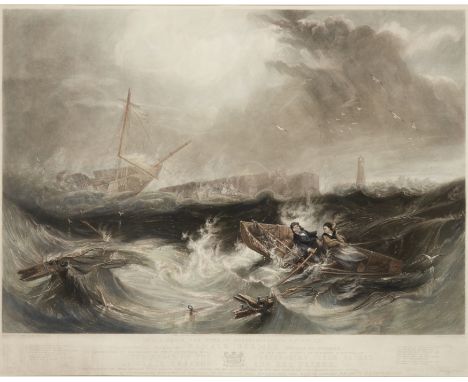 David Lucas,  British 1802-1881- The Wreck of the Forfarshire Steam Packet by Grace Darling and her Father, after James Wilso