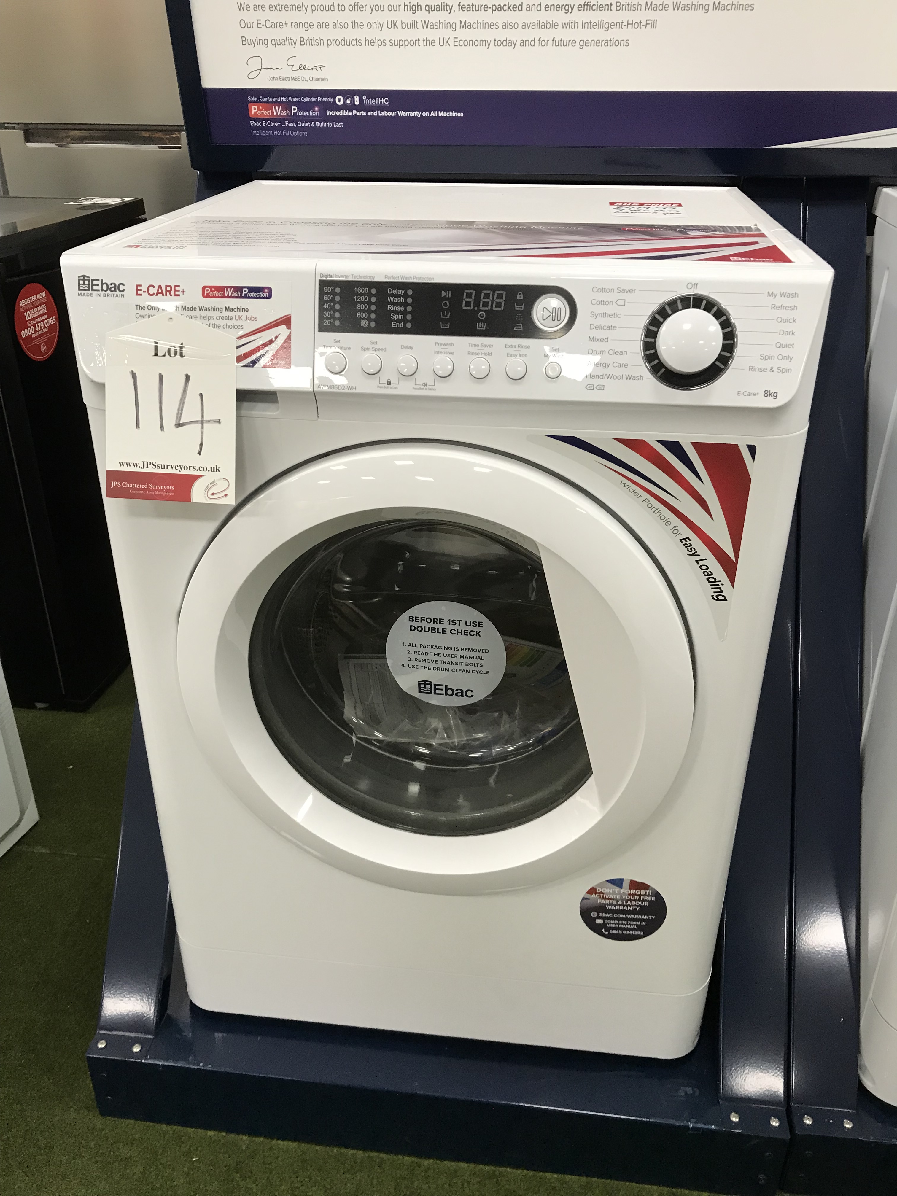 Ex Display Ebac Washing Machine White RRP£479 Model AWM86D2WH 8KG