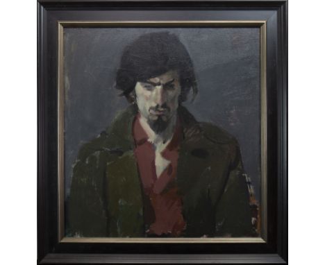 * JOHN BYRNE RSA, SELF PORTRAIToil on canvas, signed verso76cm x 71cm (approximately 30 x 28 inches)Framed.Note: An early sel