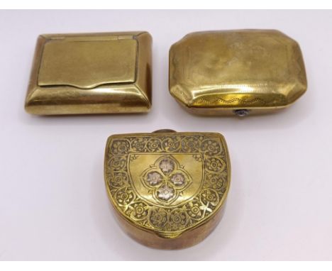 A 19th century brass snuff box, and two others (3) 