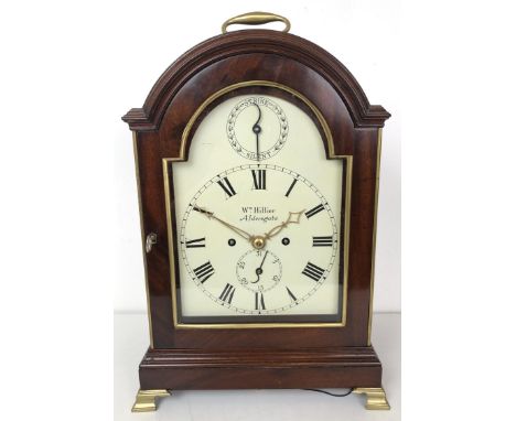 A bracket clock, with a painted dial, signed Wm Hillier Aldersgate, with a subsidiary seconds dial, and a strike silent dial,