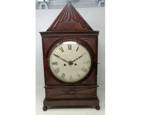 A 19th century bracket clock, with an enamel dial fitted a twin train double fusee movement, striking on a bell, in a mahogan