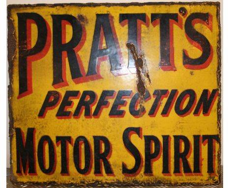 An enamel double sided advertising sign, for Pratts Perfection Motor Spirit, 46 x 53 cm.