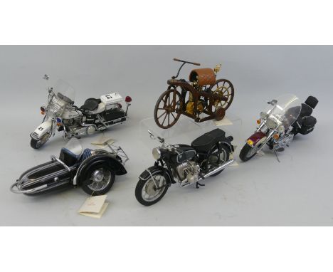 Franklin Mint 1/24 scale die cast models; Harley - Davidson Heritage Soft tail Classic, Harley - Davidson Police Bike, 1957 B