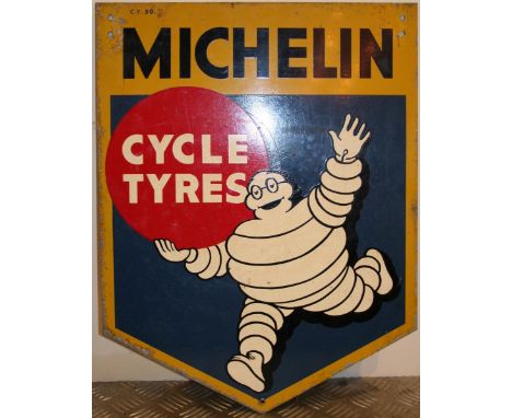 An enamel double sided advertising sign for Michelin Cycle Tyres, 52 x 40 cm.