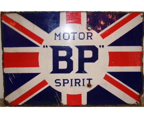 A double sided enamel advertising sign, for BP Motor Spirit, 40 x 60 cm.