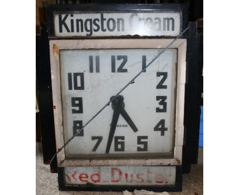 An Art Deco hanging double sided advertising clock for Kingston Cream, 92 x 80 cm.