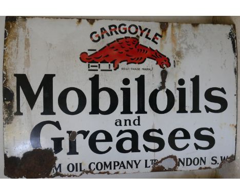 A enamel advertising sign; Gargoyle Mobil oil and greases, 77 x 114 cm.
