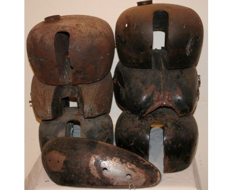 Seven various AMC petrol tanks, circa 1950's, a side panel and various tank side rubbers (a quantity).