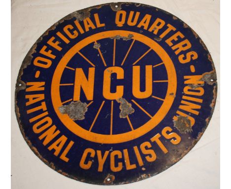 A single sided circular enamel advertising sign for National Cycle Union, 46 cm.