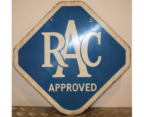 An enamel double sided advertising sign for the RAC, 56 x 57 cm.
