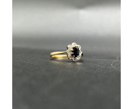 9ct yellow gold sapphire and diamond ring,
size O,
1.6 grams in weight,