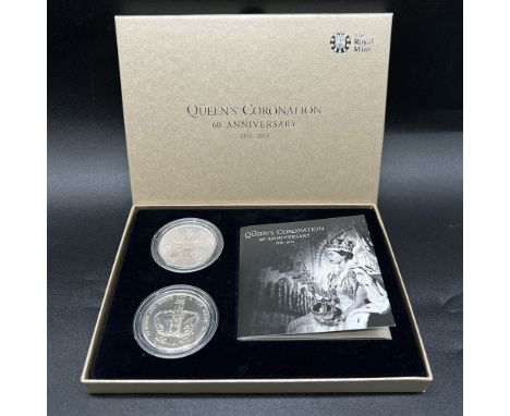 A Royal Mint coin set to celebrate the 60th Anniversary of the Queens coronation,
1 coin is a £5 and 1 coin is a 5 shilling,
