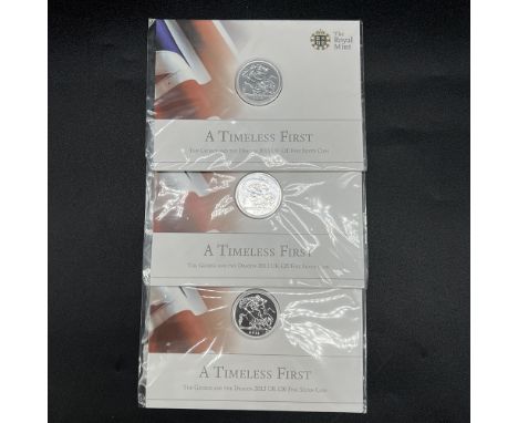 3x Timeless First George and the Dragon 2013 £20 fine silver coins,
15.71 grams,
27mm diameter,
all coins are in capsules in 