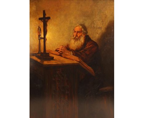 Robert Morley RBA (British, 1857-1941),A priest at prayer, painted "Induamur Arma Lucis" [Let Us Put On The Armor of Light] b