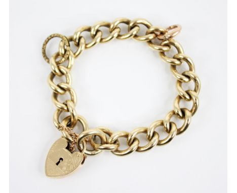 A 9ct gold curb link bracelet, approximately 20cm long, with a heart-shaped padlock fastener, marked for 'S&K', London 1966, 
