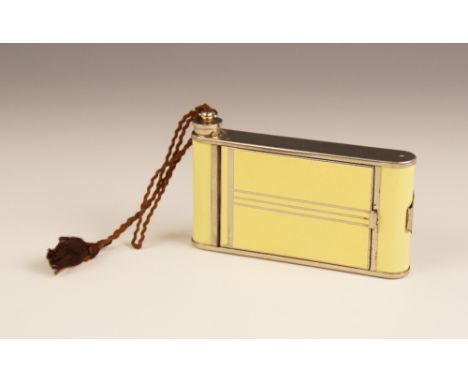 An Art Deco chrome plate and cream enamel combination compact, cigarette case and lipstick in the form of a folding camera, 1