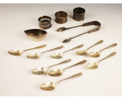 A selection of silver and silver mounted tableware, to include a set of nine silver teaspoons, Emile Viner, Birmingham 1930, 