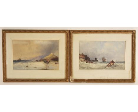After Charles Bentley O.W.S. (British, 1806-1854),Horses on a beach with fishing boats beyond,Lithograph on paper,24.5cm x 36