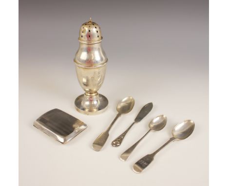 A George V silver sugar caster, A L Davenport Ltd, Birmingham 1931, of baluster form on circular pedestal foot with pierced p