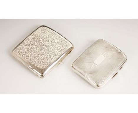 An Art Deco silver cigarette case, Northern Goldsmiths Company, Birmingham 1936, of curved rectangular form with engine turne