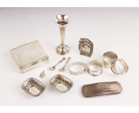 A selection of silver tableware and accessories, to include a silver mounted cigarette box, Henry Greaves, Birmingham 1904, 9