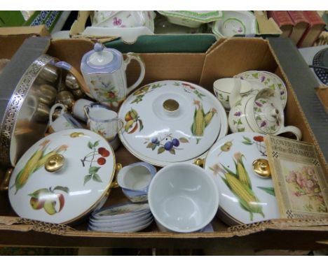 ROYAL WORCESTER EVESHAM TUREENS, TABLEWARE, WEDGWOOD TEAPOT, SALVER, EGGCUPS, ETC