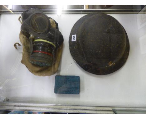 WWII WARDENS HELMET & GAS MASK & ANTI-GAS NO. 5 OINTMENT