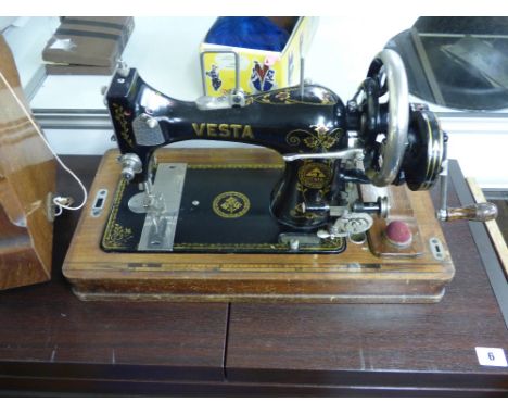 WALNUT CASED VESTA SEWING MACHINE WITH INSTRUCTION MANUAL