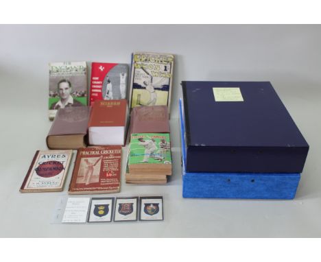 Cricket themed collectables including two large files of County Cricket programmes 1950's/60'/70's, 1950's score cards, three
