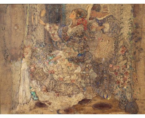 Annie French (1872-1965) Glasgow School of Art 1896-1902, Royal Academy and Paris Salon exhibited, Art Nouveau mixed media of