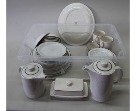 Six setting Poole Pottery 'Parkstone' dinner and tea wares (chip to lid of teapot)