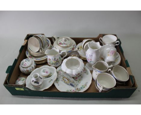 A small selection of Aynsley china, mainly 'Wild Tudor' pattern, a Royal Doulton crystal dressing table clock plus two part t