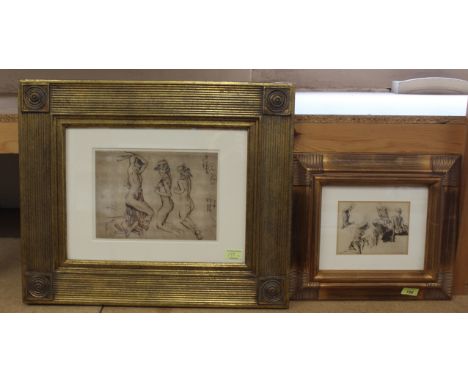 A framed print of female nude studies by Russell Flint plus a framed print of three reclining female nude studies by Russell 