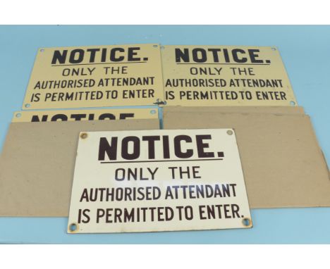 Seven new old stock of enamel small signs, 30cm x 20cm (some mint, some with wear)