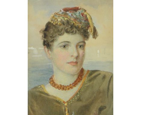 19th century watercolour, portrait of a young woman, unsigned, 10" x 7.5", ink and wash Classical head portrait and watercolo