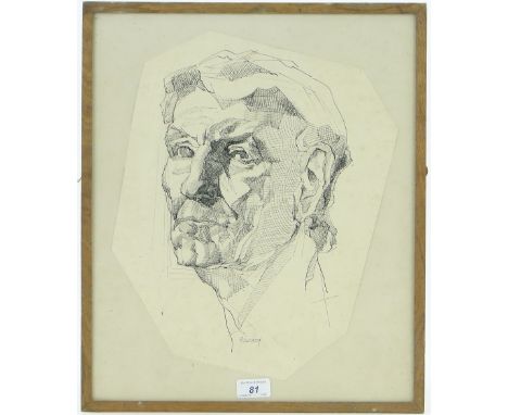 Horace Rakoczi,
pen and ink, head portrait, signed, 15" x 12", framed.