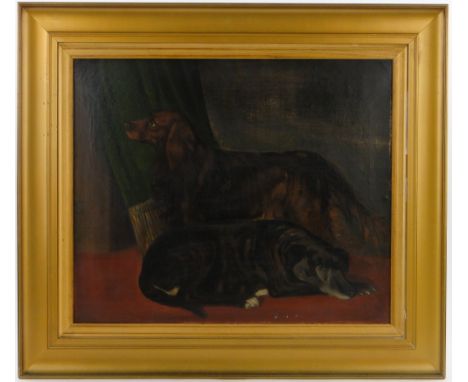 J Wheeler,
oil on canvas, portrait of two dogs, signed and dated 1875, 20" x 24", framed.
