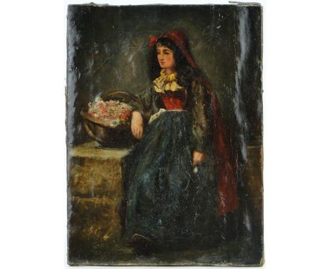 King,
19th century oil on canvas, portrait of a flower girl, signed and dated 1877, 16" x 12", unframed.