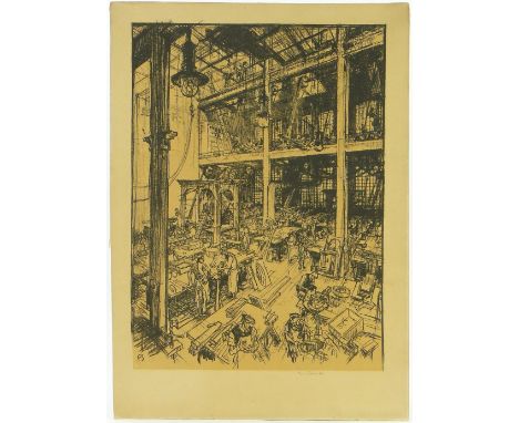 Sir Frank Brangwyn (1867-1956),
lithograph, factory scene, signed in pencil, i 25" x 18", unframed.