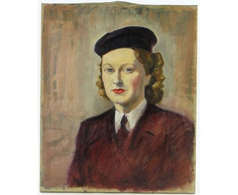 Harry Riley,
oil on canvas, portrait of the artist's daughter in W A A F uniform 1940s, 24" x 20", unframed.