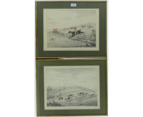 Set of 6 19th century pencil and watercolour hunting scenes, unsigned, 11" x 14", framed, (6).