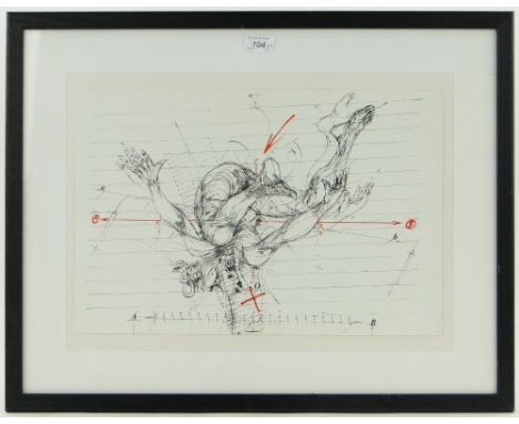 V Velickovic (born 1935),
original serigraph, "Falling Man," 1975, 12.5" x 18.5", and Paul Rebeyrolle, lithograph, abstract, 