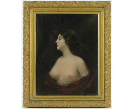 A 19th century oil on canvas laid on board, Classical female nude, signed with initials K V? 12.5" x 10", framed.