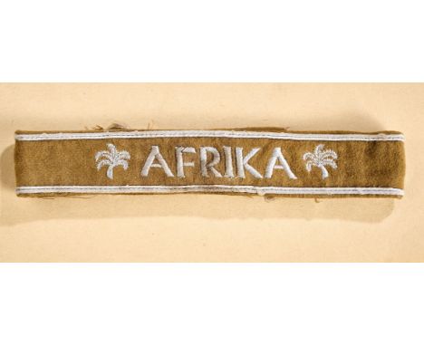 Orden und Ehrenzeichen - Wehrmacht Allgemein : Ärmelband Afrika.Kamelhaarausführung, der Schriftzug und die Palmen in weißer 