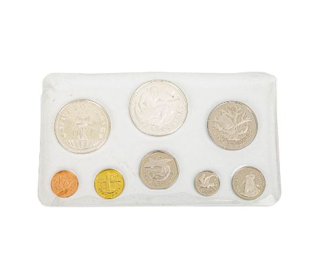 Barbados - Kursmünzenset 1973, 1 Cent bis 10 Dollars (8), 5 und 10 Dollar Münzen Silber, ohne Etui und Umverpackung, proof mi