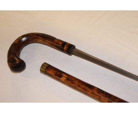 An old swordstick with 29" square section blade in rustic walking stick mounts
