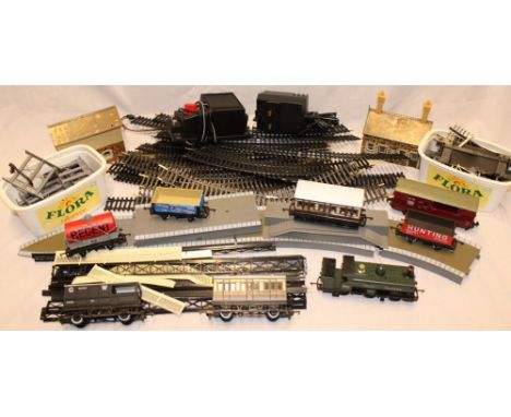 A Hornby OO gauge GWR tank engine together with a small selection of various carriages, good wagons, track, platforms, buildi