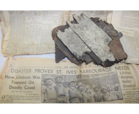 A 10" fragment from the St. Ives lifeboat wrecked on the 23rd January 1939 with the loss of seven crew, "The worst Cornish li