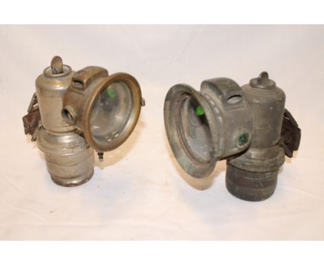 Two various old motorcycle carbide lamps by Lucas